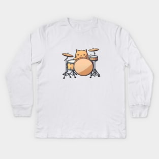 Cat Drummer Kids Long Sleeve T-Shirt